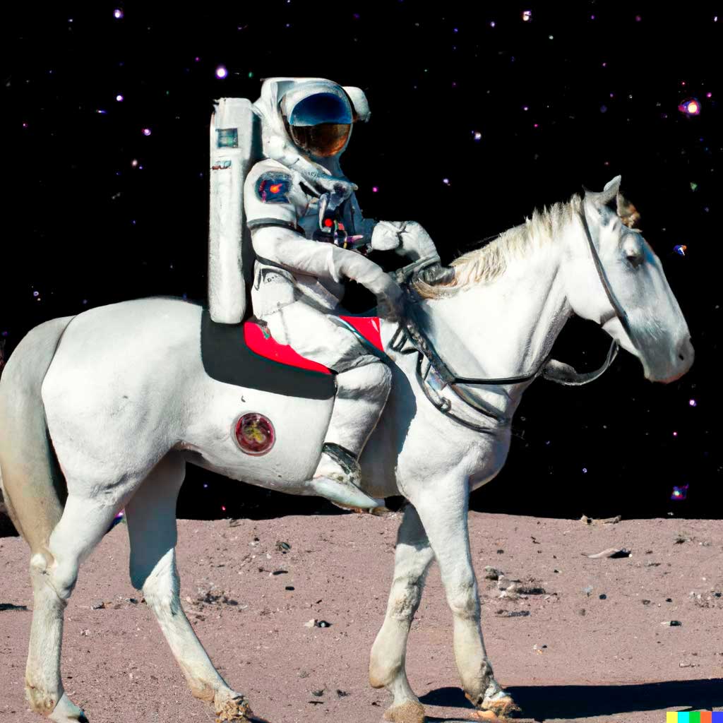Astronauta montando a caballo en el espacio versión expansiva.