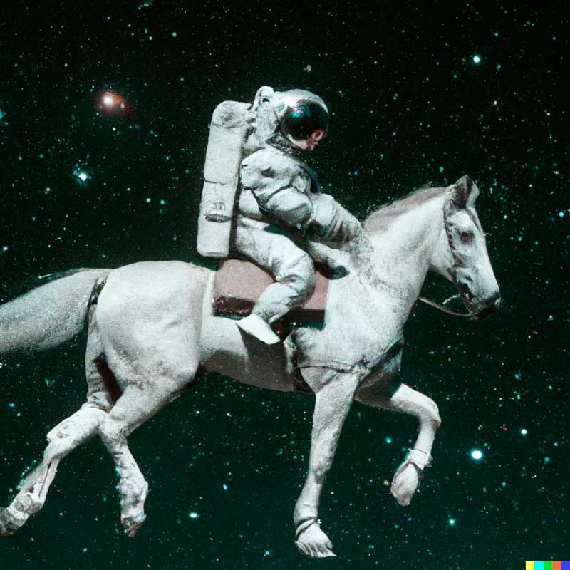 Astronauta montando a caballo en el espacio.