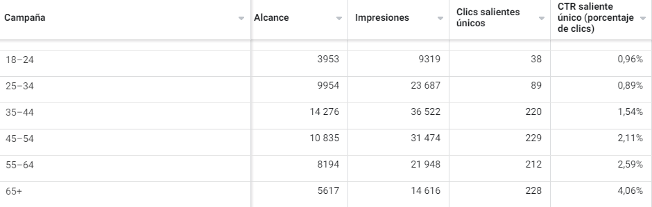 Desglose por edad en Meta Ads