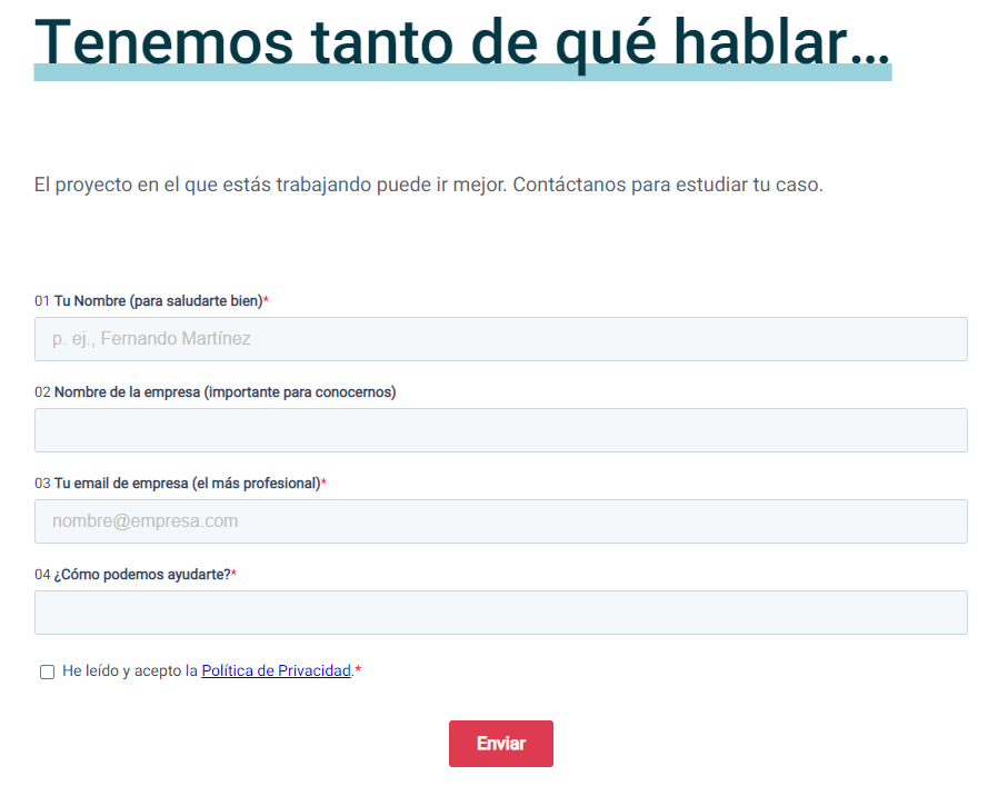 Formulario de leads en página de destino