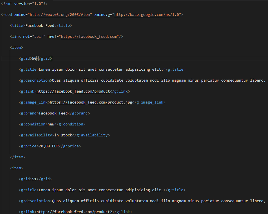 Facebook Product Feed XML