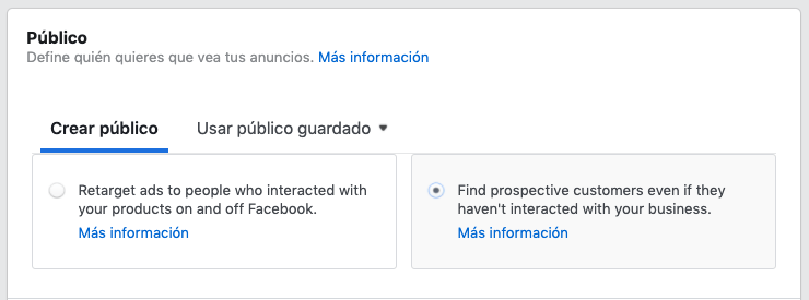 Encontrar nuevos clientes en campañas de catálogo de Facebook