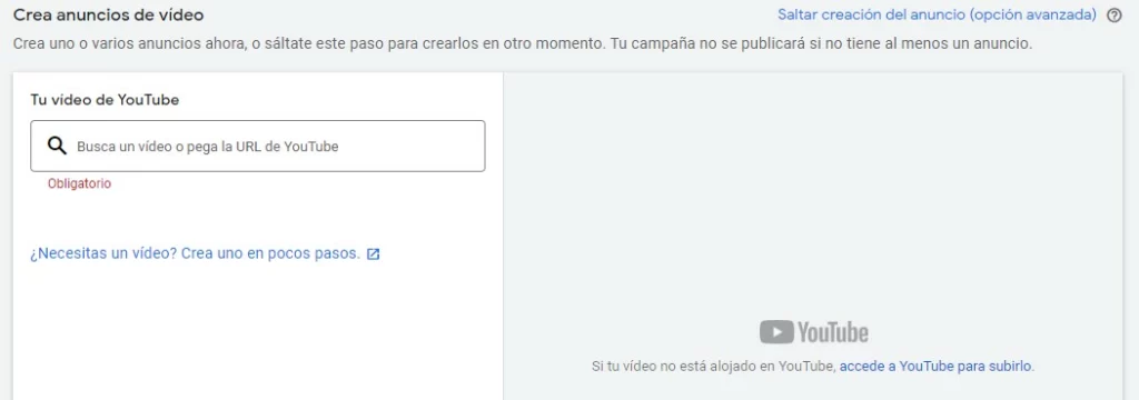 Creación de anuncios en Youtube