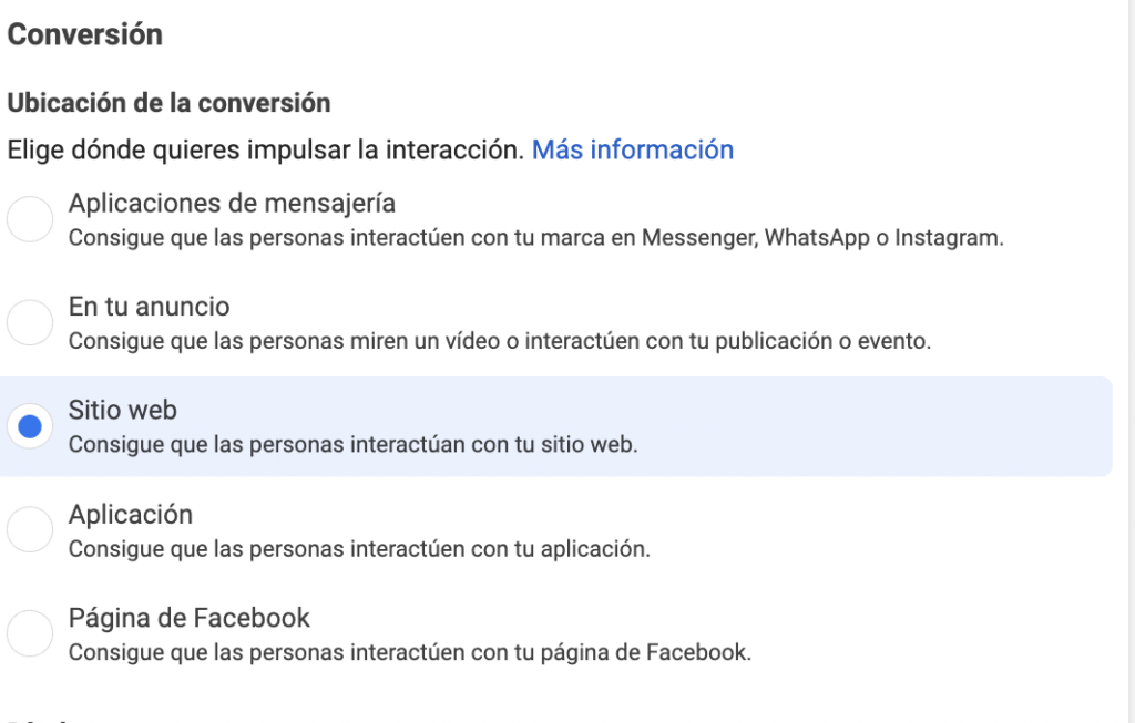 Tipos de objetivos según interacción en ODAX de Meta