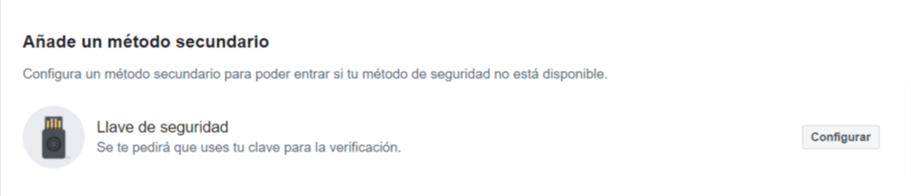 Método de verificación secundario en dos pasos de Facebook