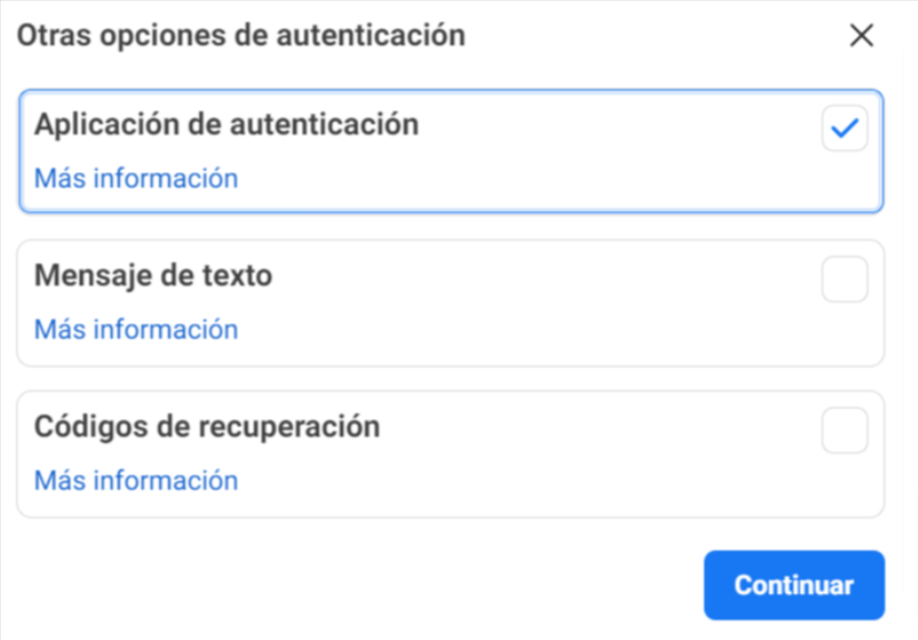 Cambiar método de verificación en dos pasos de Facebook