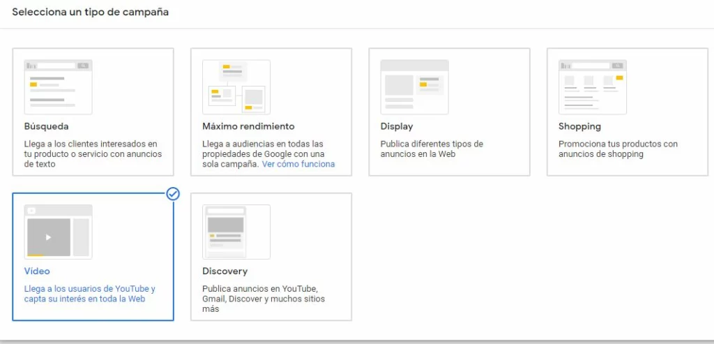 Elección de Campañas en Google Ads