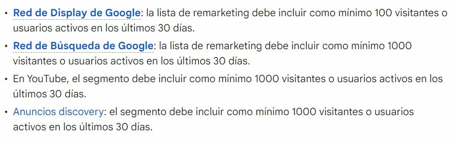 tamaño de la audiencia para hacer remarketing