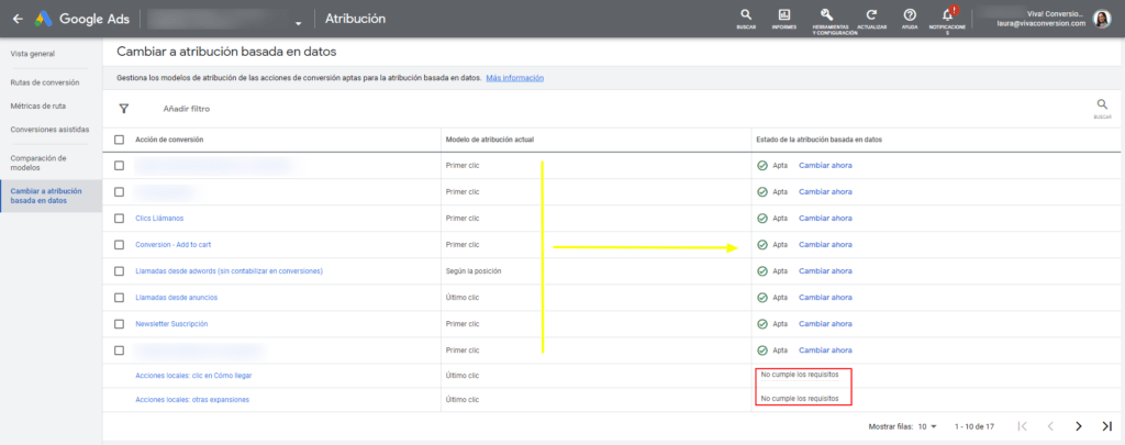 Cambiar de otros modelos al modelo de atribución basado en datos