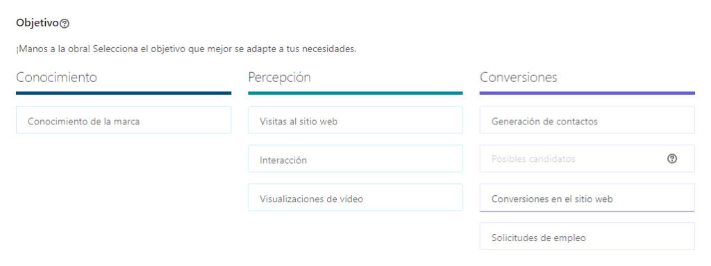 Tipos de objetivos de campaña en LinkedIn Ads