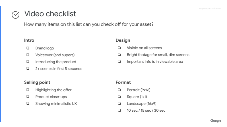 Checklist de Google para video