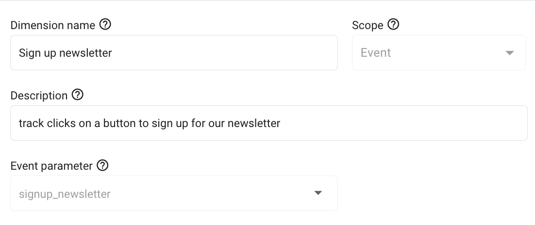 Registre una dimensión personalizada "signup_newsletter"