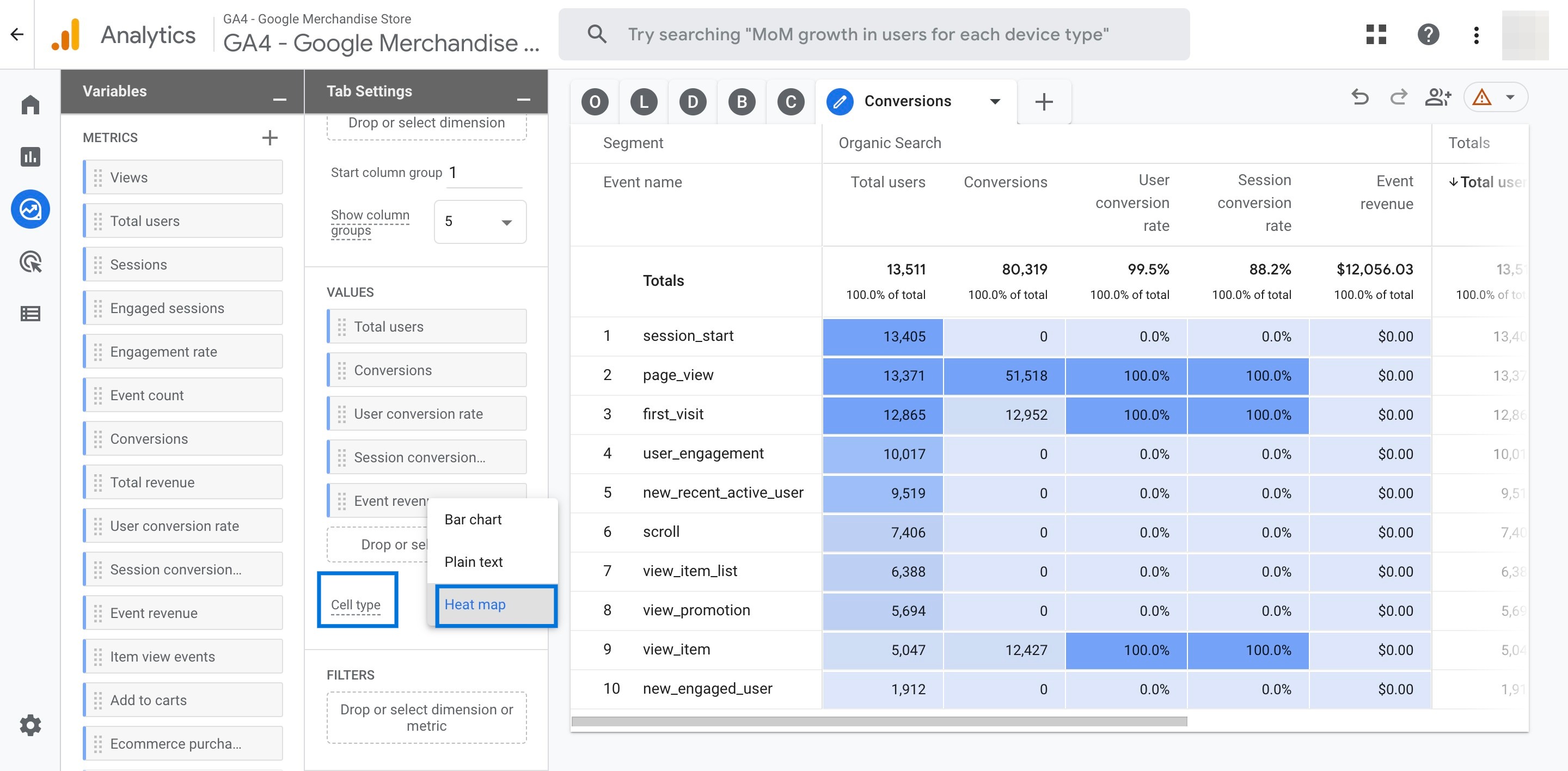 Choose cell type & view report